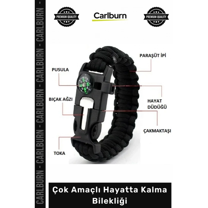 #Bileklik Kamp Outdoor Paracord Pusula Çakmaktaşı Düdük Çakı Çok Amaçlı Hayatta Kalma Bilekliği