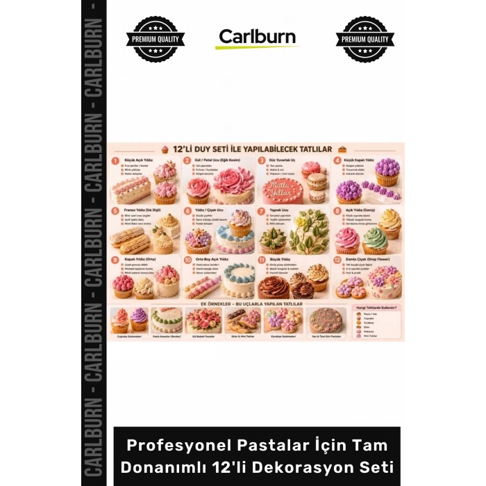 Özel Üretim Çelik Pasta Krema Süsleme Profesyonel Pastalar İçin Tam Donanımlı 12li Dekorasyon Seti