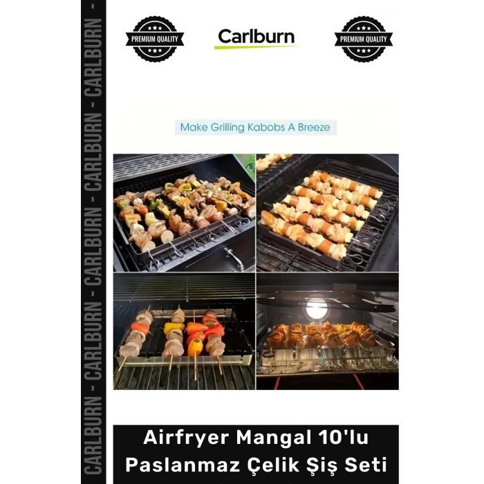 #ŞişSeti Kaliteli Fırın Izgara Kamp Kebap Airfryer Mangal 10lu Paslanmaz Çelik Şiş Seti 20 cm