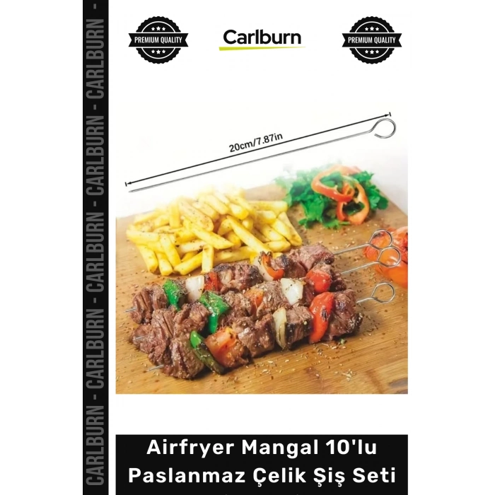 #ŞişSeti Kaliteli Fırın Izgara Kamp Kebap Airfryer Mangal 10lu Paslanmaz Çelik Şiş Seti 20 cm
