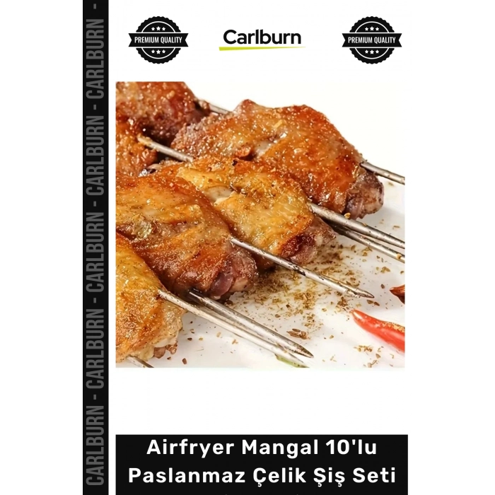 #ŞişSeti Kaliteli Fırın Izgara Kamp Kebap Airfryer Mangal 10lu Paslanmaz Çelik Şiş Seti 20 cm