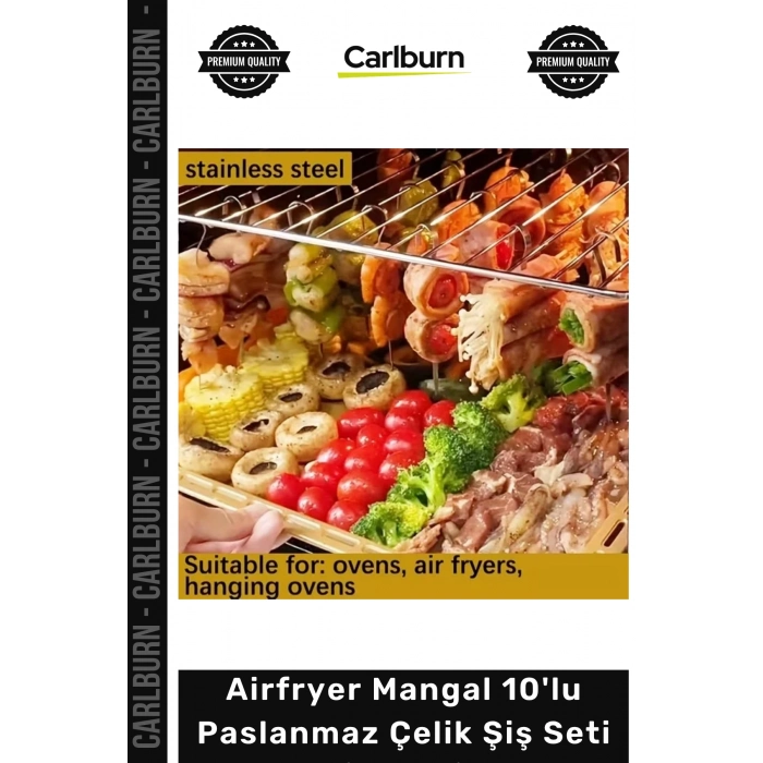 #ŞişSeti Kaliteli Fırın Izgara Kamp Kebap Airfryer Mangal 10lu Paslanmaz Çelik Şiş Seti 20 cm