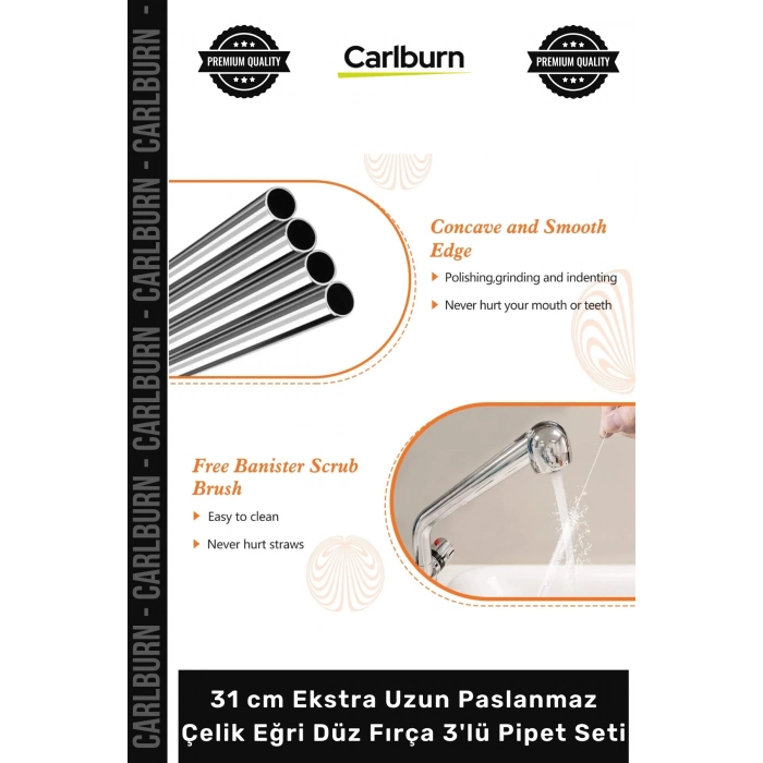 #PipetSeti Termos Bardak Ekolojik 31 cm Ekstra Uzun Paslanmaz Çelik Eğri Düz Fırça 3lü Pipet Seti