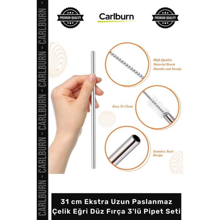 #PipetSeti Termos Bardak Ekolojik 31 cm Ekstra Uzun Paslanmaz Çelik Eğri Düz Fırça 3lü Pipet Seti
