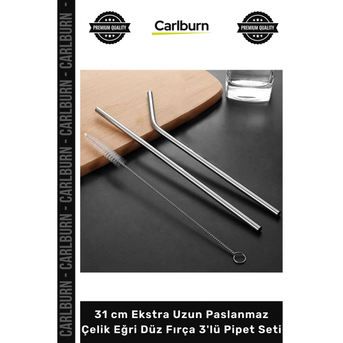 #PipetSeti Termos Bardak Ekolojik 31 cm Ekstra Uzun Paslanmaz Çelik Eğri Düz Fırça 3lü Pipet Seti