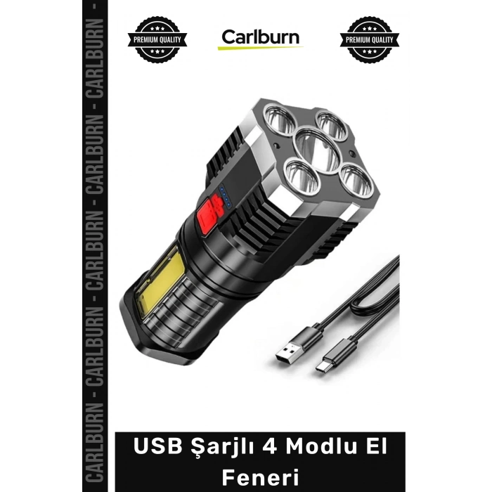 #ElFeneri Ultra Parlak COB LED Şarj Göstergeli Kamp Piknik Işıldak Multi USB Şarjlı 4 Modlu El Feneri