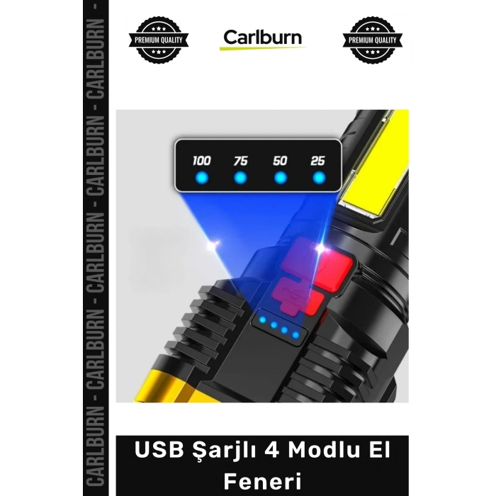#ElFeneri Ultra Parlak COB LED Şarj Göstergeli Kamp Piknik Işıldak Multi USB Şarjlı 4 Modlu El Feneri