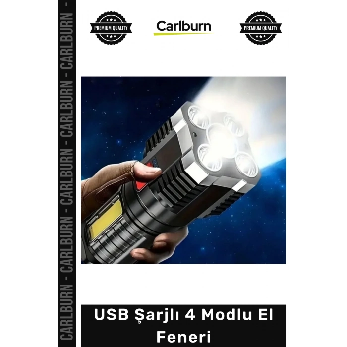 #ElFeneri Ultra Parlak COB LED Şarj Göstergeli Kamp Piknik Işıldak Multi USB Şarjlı 4 Modlu El Feneri