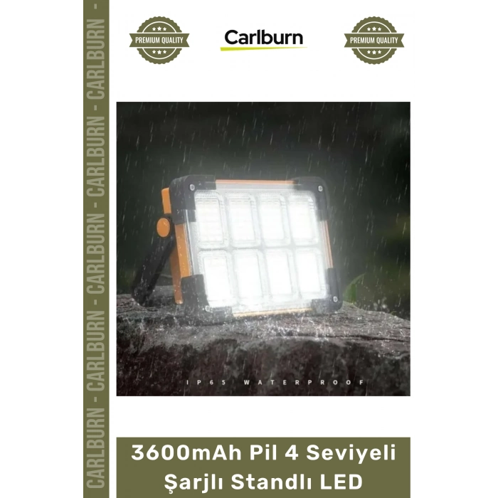 #KampLambası Solar Güneş Panelli Kamp Projektör Lambası Powerbank 3600mAh Pil 4 Seviyeli Şarjlı Stand
