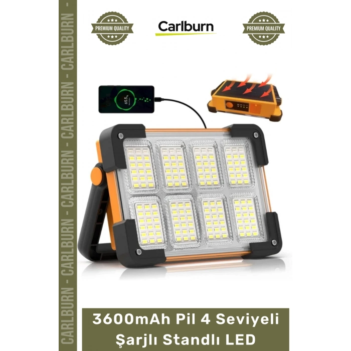 #KampLambası Solar Güneş Panelli Kamp Projektör Lambası Powerbank 3600mAh Pil 4 Seviyeli Şarjlı Stand