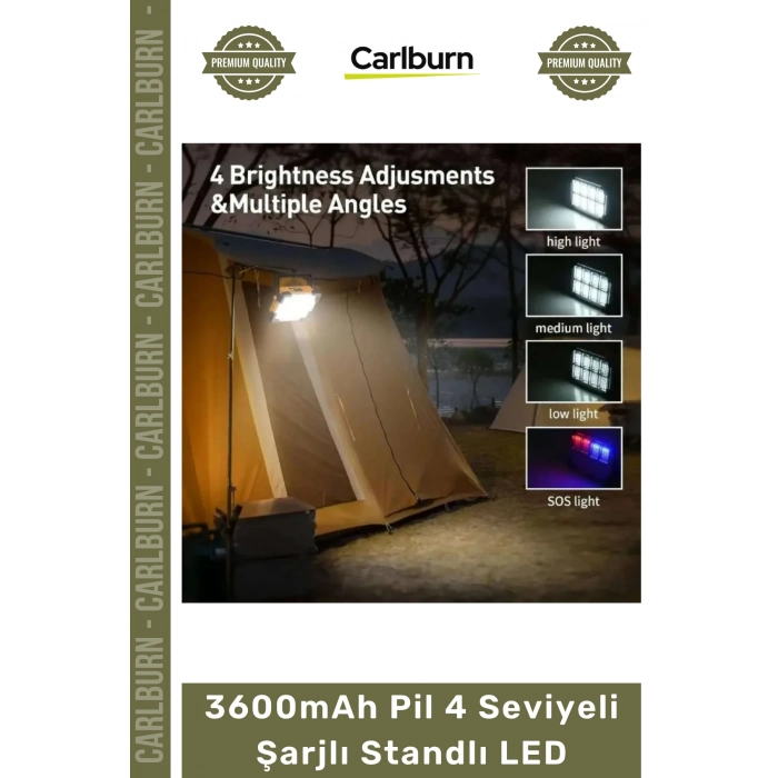#KampLambası Solar Güneş Panelli Kamp Projektör Lambası Powerbank 3600mAh Pil 4 Seviyeli Şarjlı Stand