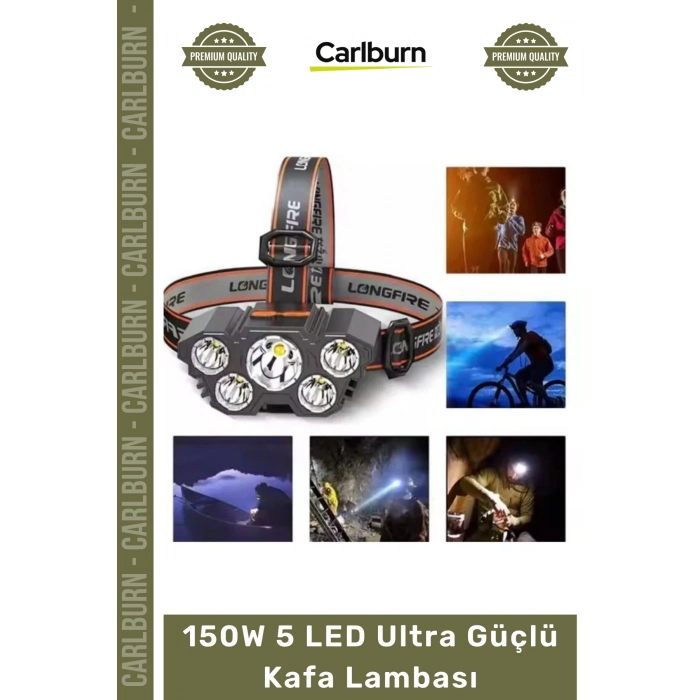 #KafaLambası Şarjlı Kamp Avcılık Dağcılık Outdoor Yüksek Lümen 150W 5 LED Ultra Güçlü Kafa Lambası