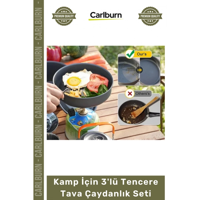 #KampSeti Katlanabilir Alüminyum Isı İletkenliği Yüksek Profesyonel Outdoor Piknik Kamp İçin 3lü Tencere Tava Çaydanlık Seti