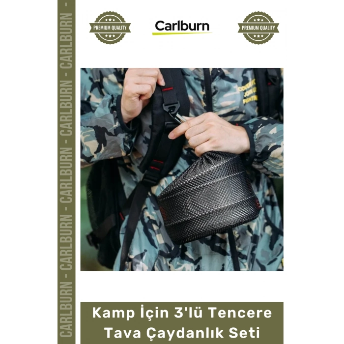 #KampSeti Katlanabilir Alüminyum Isı İletkenliği Yüksek Profesyonel Outdoor Piknik Kamp İçin 3lü Tencere Tava Çaydanlık Seti