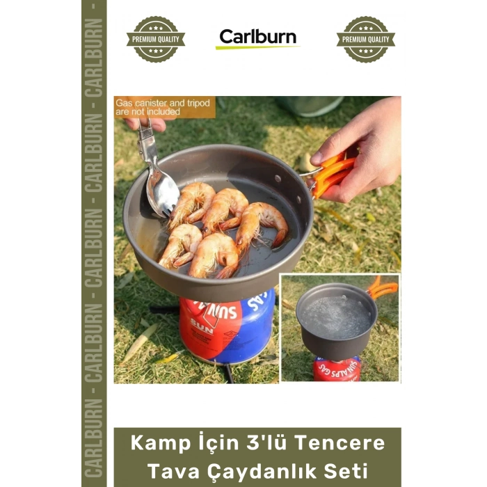 #KampSeti Katlanabilir Alüminyum Isı İletkenliği Yüksek Profesyonel Outdoor Piknik Kamp İçin 3lü Tencere Tava Çaydanlık Seti