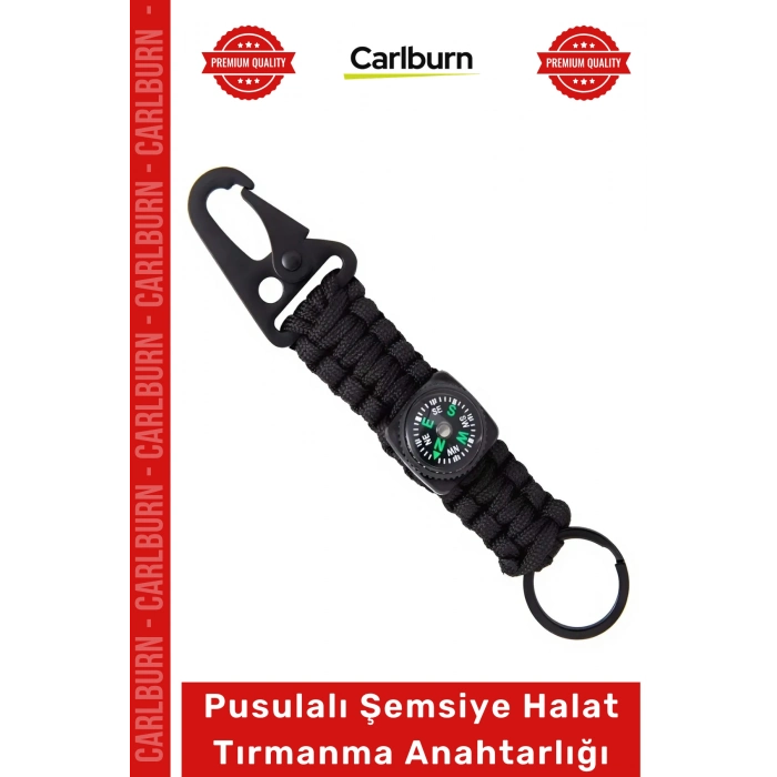 Özel Üretim Outdoor Taktik Paracord Kamp Dağcılık Pusulalı Şemsiye Halat Tırmanma Anahtarlığı Siyah