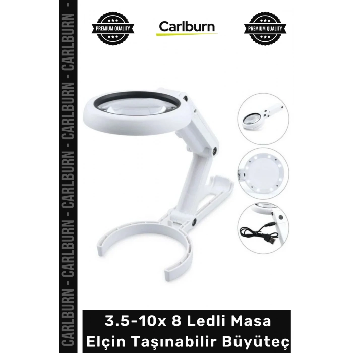 #Büyüteç Işıklı Usb Şarj Edilebilir Katlanabilir 3.5-10x 8 Ledli Masa Elçin Taşınabilir Büyüteç