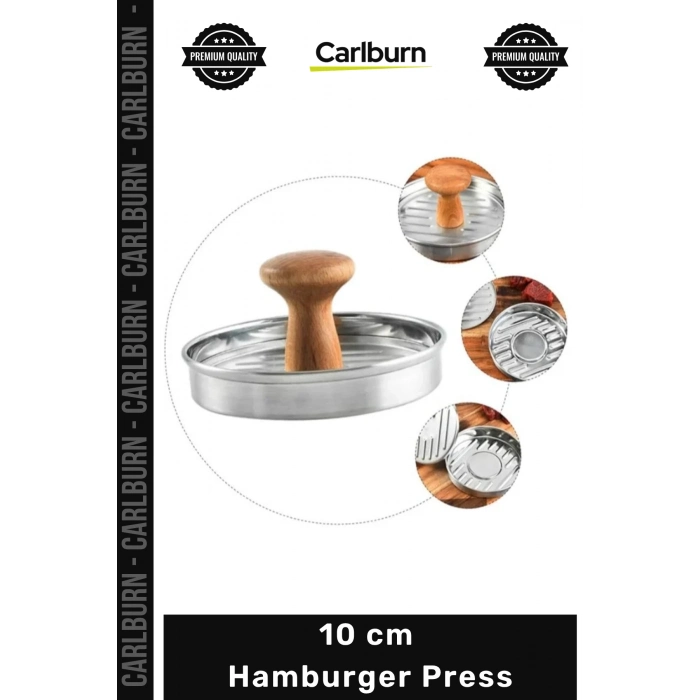 #Press Profesyonel Metal Köfte Şekillendirici Ahşap Saplı Dayanıklı Kalıp 10 cm Hamburger Press