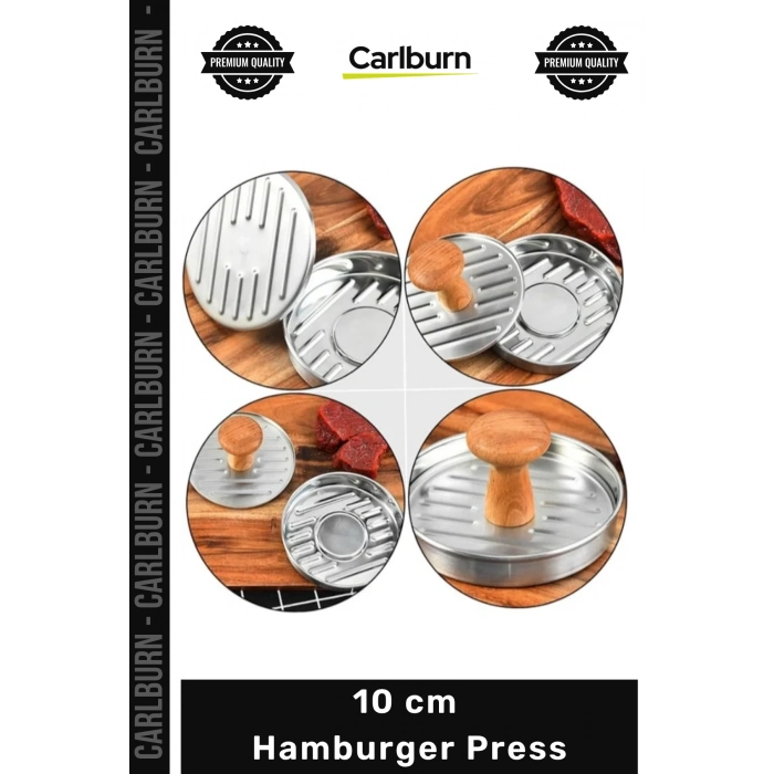 #Press Profesyonel Metal Köfte Şekillendirici Ahşap Saplı Dayanıklı Kalıp 10 cm Hamburger Press