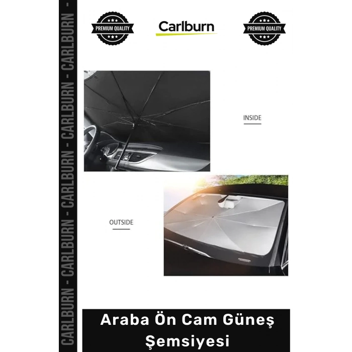 #OtoGüneşlik Isı Geçirmez 140x80cm 10 Telli Titanyum Gümüş Kaplama Çelik Araba Ön Cam Güneş Şemsiyesi