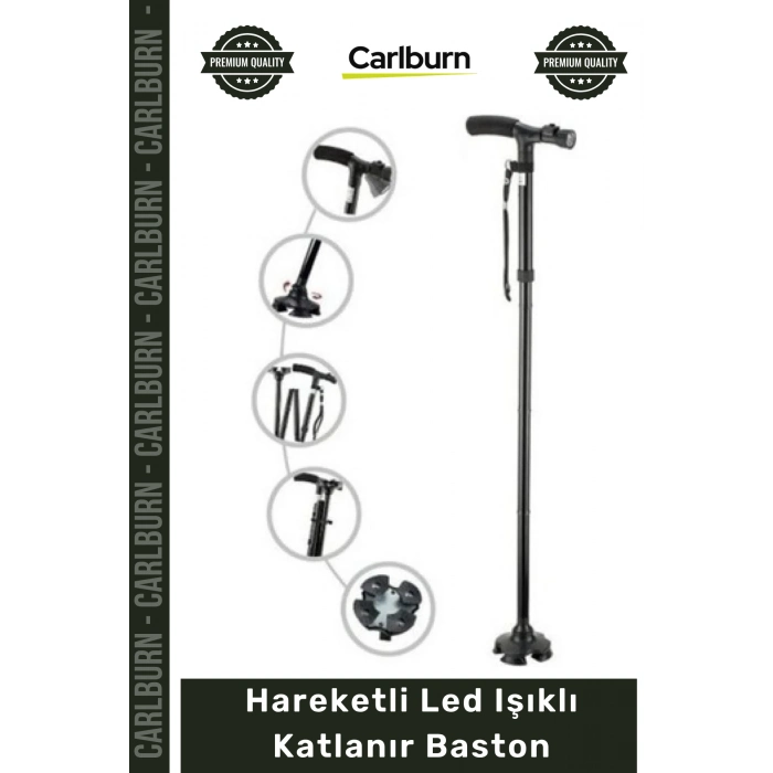 Özel Üretim Ortopedik Emniyetli Katlanabilir Ergonomik Tabanlı Hareketli Led Işıklı Katlanır Baston