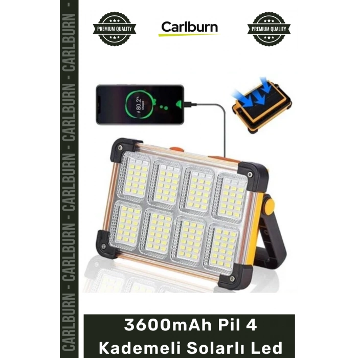 #SolarLed Güçlü Kamp Feneri Şarjlı Taşınabilir Süper Aydınlatma 3600MAH Pil 4 Kademeli Solarlı Led