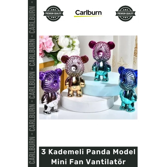#Vantilatör Şık Taşınabilir Sessiz USB Şarjlı Masaüstü 3 Kademeli Panda Model Mini Fan Vantilatör