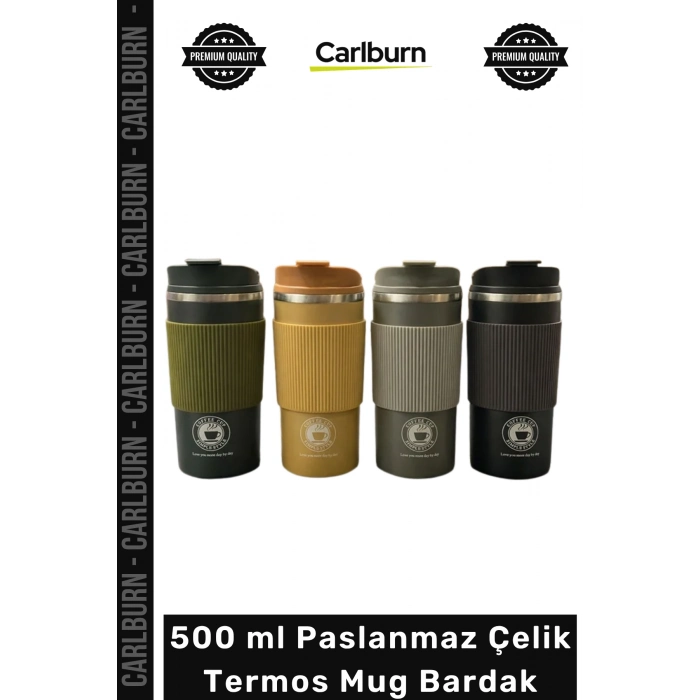 #Mug Sızdırmaz Kapak Silikon Kılıf Isı Korumalı Kupa 500 ml Paslanmaz Çelik Termos Mug Bardak