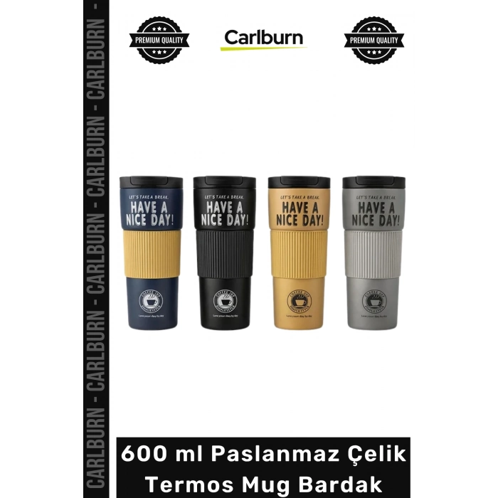 #Mug Have a Nice Day Baskılı Vakumlu Sızdırmaz 600 ml Paslanmaz Çelik Termos Mug Bardak