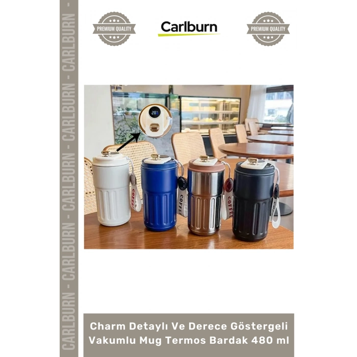 #Termos Dijital Isı Yalıtımlı Çift Katmanlı Charm Detaylı Derece Göstergeli Vakumlu Mug Termos Bardak 480 ml