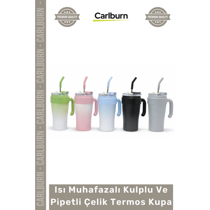#Termos Vakumlu Sızdırmaz Paslanmaz Bardak Isı Muhafazalı Kulplu Pipetli Çelik Termos Kupa