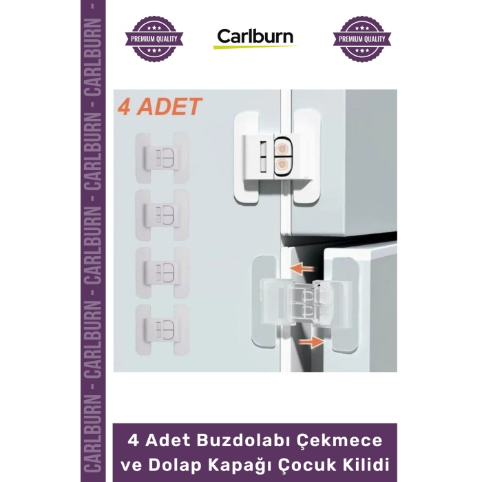 Özel Üretim Çift Butonlu Emniyet Kilidi Beyaz Set 4 Adet Buzdolabı Çekmece Dolap Kapağı Çocuk Kilidi