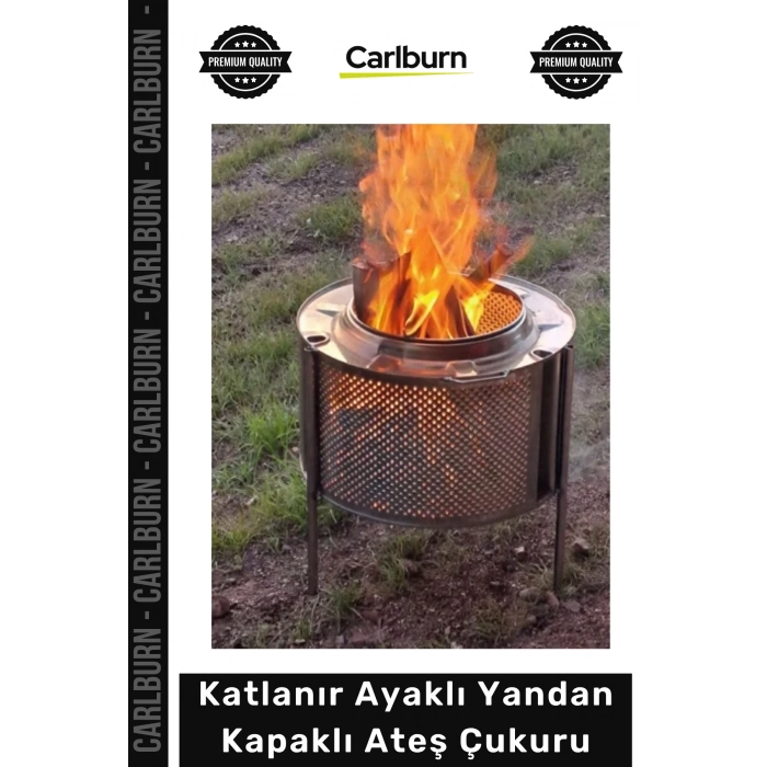 #AteşÇukuru Krom Paslanmaz Dış Mekan Bahçe Dağ Evi Şöminesi Isıya Dayanıklı Katlanır Ayaklı Yandan Kapaklı Ateş Çukuru