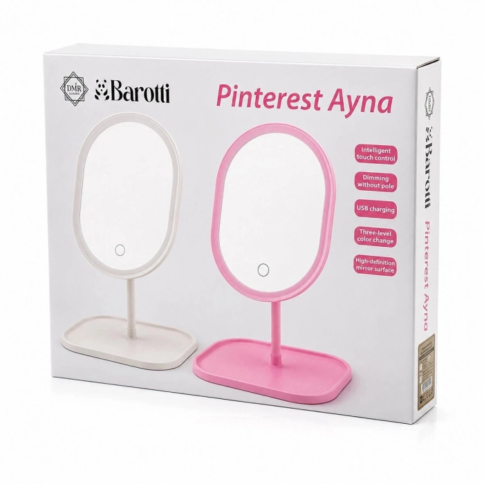 Özel Üretim Işıklı Oval Makyaj Aynası Dokunmatik USB Şarjlı 3 Kademe Işık Seviyesi Takı Tepsili