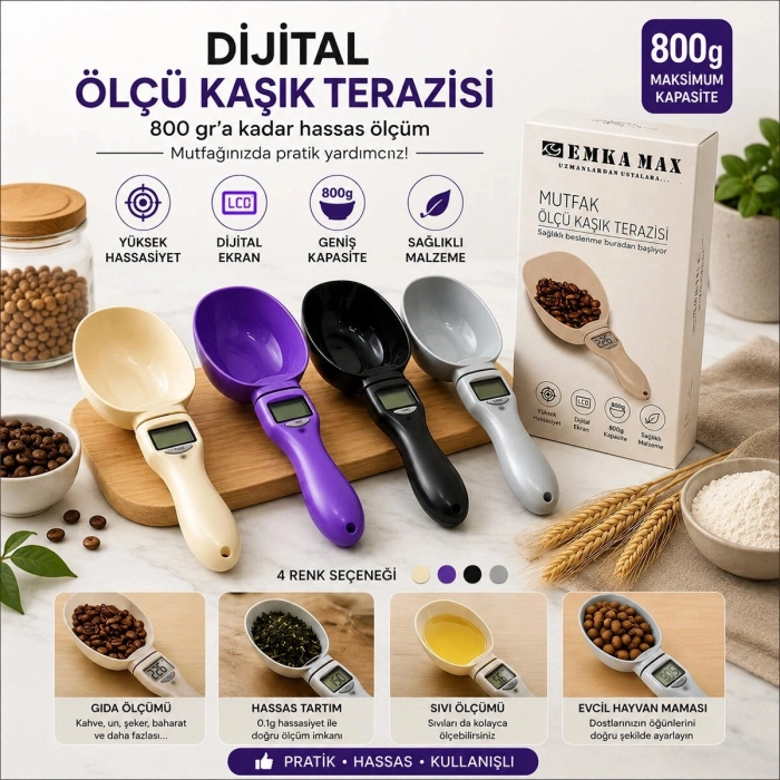 #HassasTartı Hassas Tartı Mutfak Gereçleri Dijital Ölçü Kaşığı Terazili 800 gr Ölçme Kapasitesi