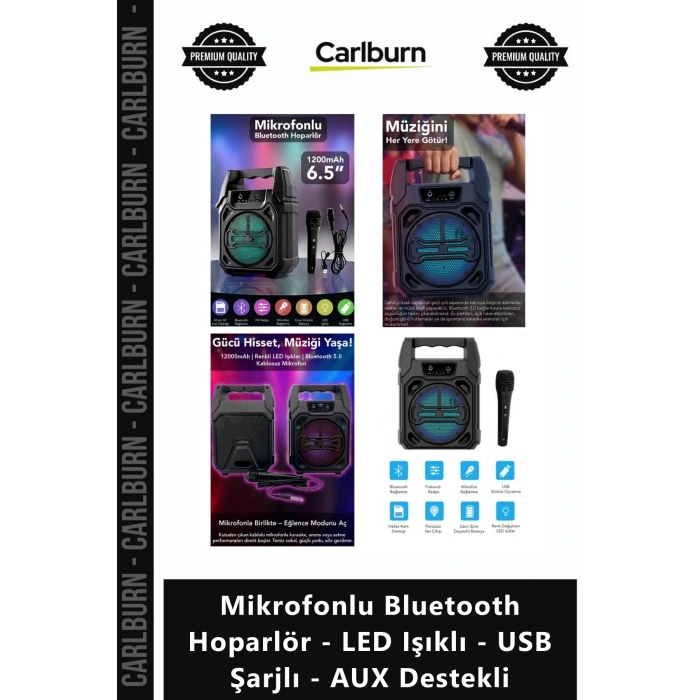 #Hoparlör Karaoke Parti Ses Mikrofonlu Bluetooth Hoparlör LED Işıklı USB Şarjlı AUX Destekli