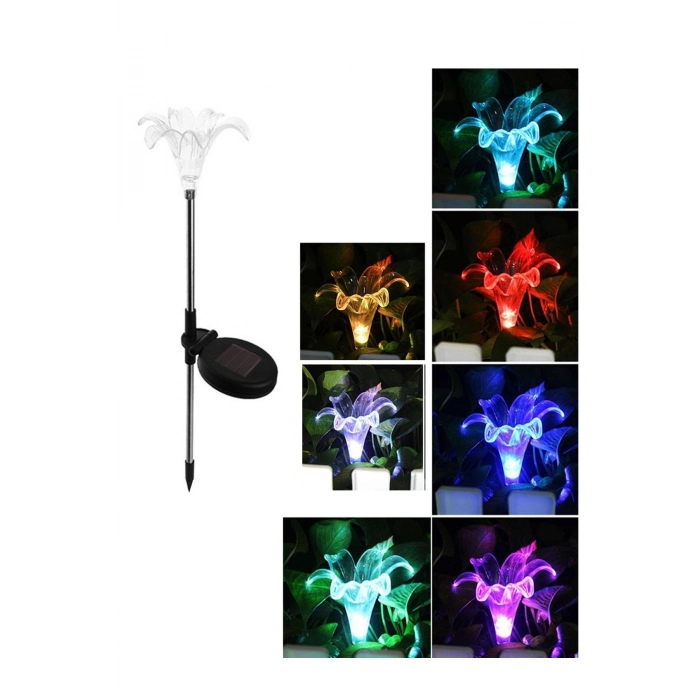 Özel Üretim Dekoratif Dış Mekan Solar Armatür Zambak Solar Güneş Enerjili Bahçe Lambası RGB 2 Li Set