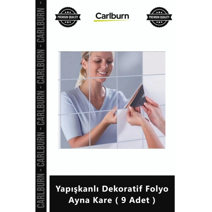 #Ayna Modern Kendinden Yapışkanlı Şık Duvar Yapışkanlı Dekoratif Folyo Ayna Kare 9 Adet