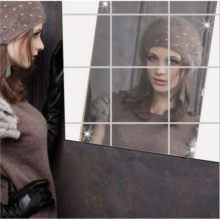 #Ayna Modern Kendinden Yapışkanlı Şık Duvar Yapışkanlı Dekoratif Folyo Ayna Kare 9 Adet