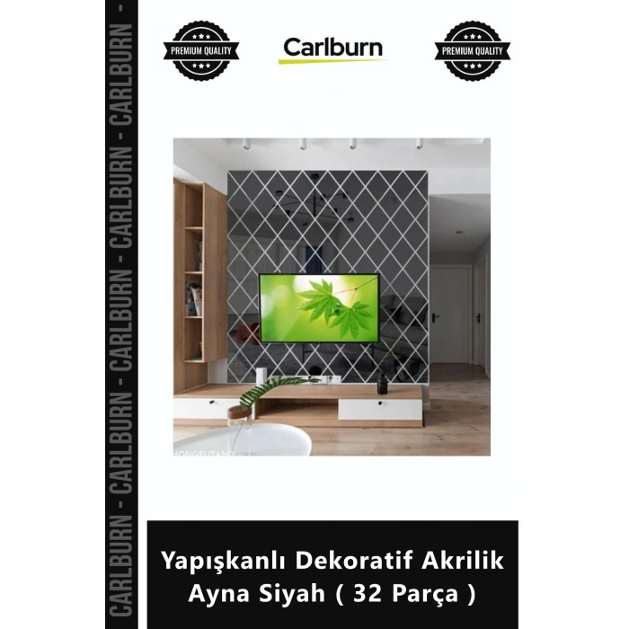 #Ayna Modern Şık Kırılmaz Duvar Dekoru Yapışkanlı Dekoratif Akrilik Ayna Siyah 32 Parça