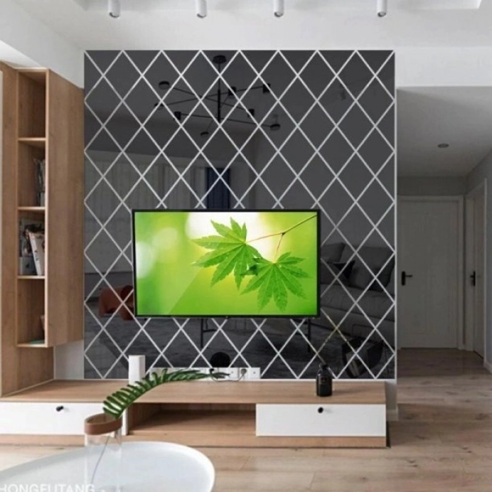 #Ayna Modern Şık Kırılmaz Duvar Dekoru Yapışkanlı Dekoratif Akrilik Ayna Siyah 32 Parça