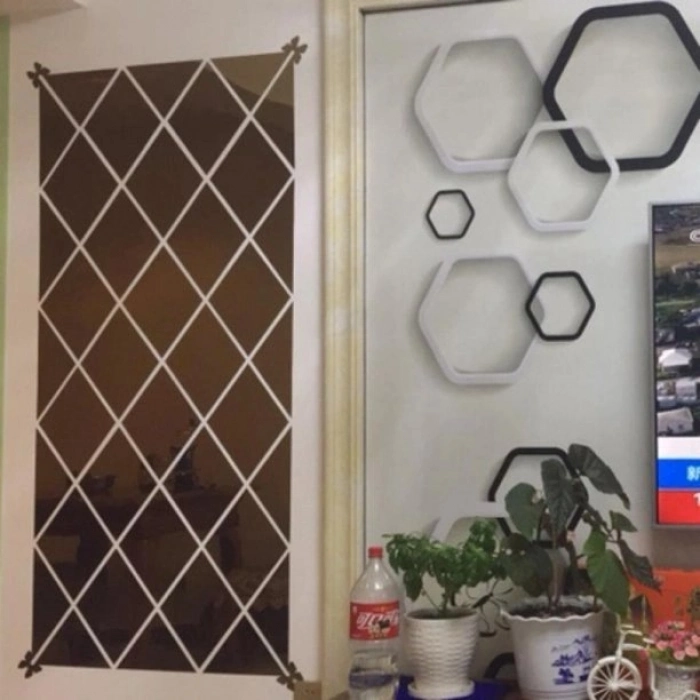 #Ayna Modern Şık Kırılmaz Duvar Dekoru Yapışkanlı Dekoratif Akrilik Ayna Siyah 32 Parça