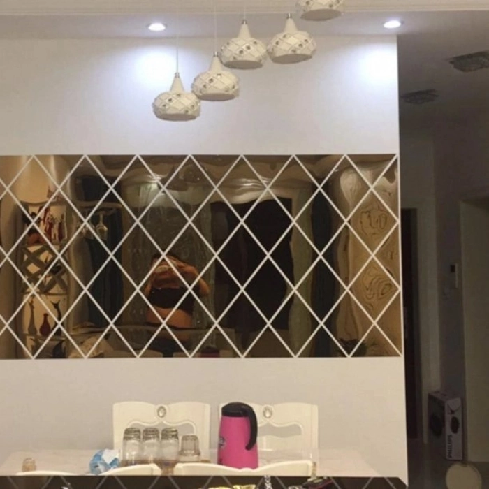 #Ayna Modern Şık Kırılmaz Duvar Dekoru Yapışkanlı Dekoratif Akrilik Ayna Siyah 32 Parça