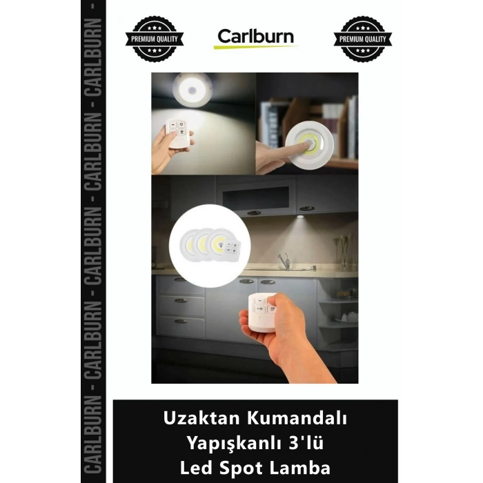 Özel Üretim Mutfak Banyo Pilli Gece Işığı Seti Uzaktan Kumandalı Yapışkanlı 3lü Led Spot Lamba