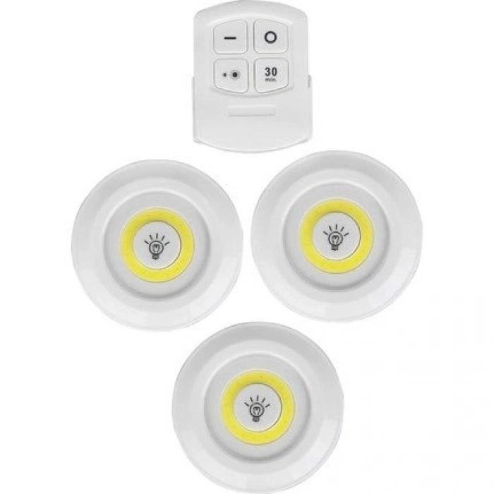 Özel Üretim Mutfak Banyo Pilli Gece Işığı Seti Uzaktan Kumandalı Yapışkanlı 3lü Led Spot Lamba