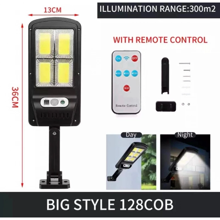 Özel Üretim Sensörlü Su Geçirmez Uzaktan Kumandalı Solar Dış Mekan 128 Cob Ledli Bahçe Lambası