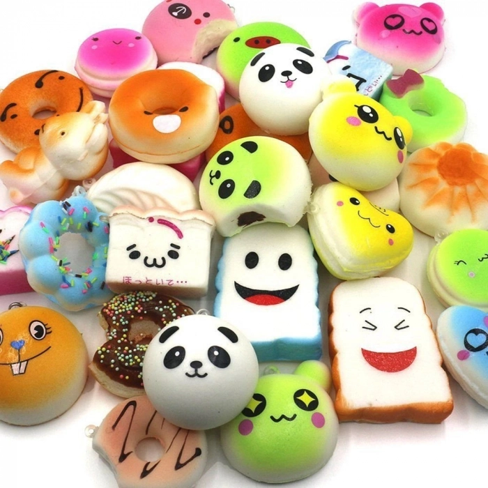 Özel Üretim Renkli Hamburger Sıkılabilir Elastik Oyuncak Squishy Yumuşak Stres Anahtarlık 12 Li Pake