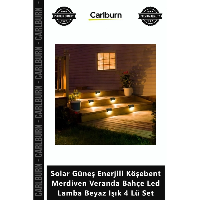 Özel Üretim Dış Solar Güneş Enerjili Köşebent Merdiven Veranda Bahçe Led Lamba Beyaz Işık 4 Lü Set