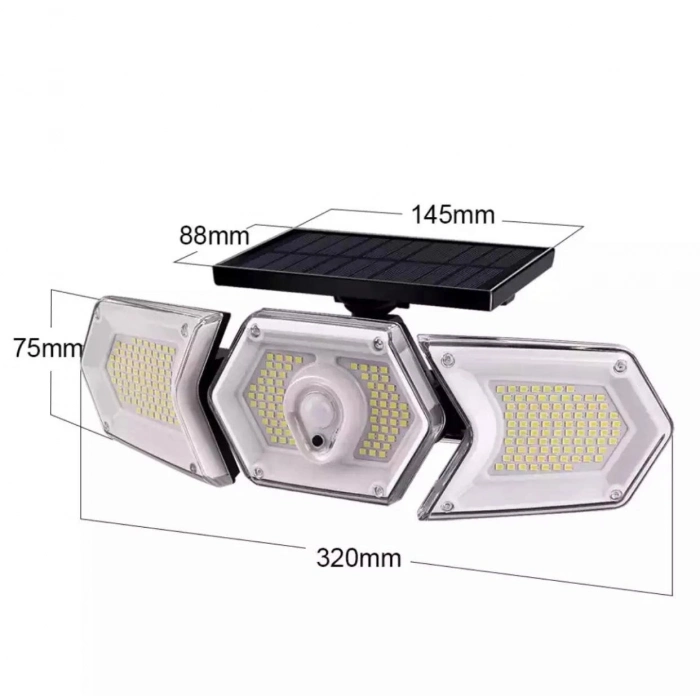 Özel Üretim Sensörlü Solar Güneş Enerjili Geniş Açılı Çift Kanatlı 254 Ledli 3 Modlu Bahçe Lambası