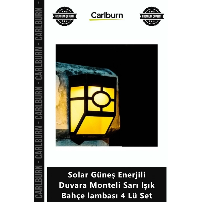 Özel Üretim Dekoratif Sensörlü Solar Güneş Enerjili Duvara Monteli Sarı Işık Bahçe lambası 4 Lü Set